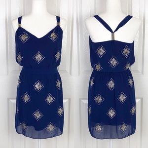 White House Black Market Navy and Gold Dress